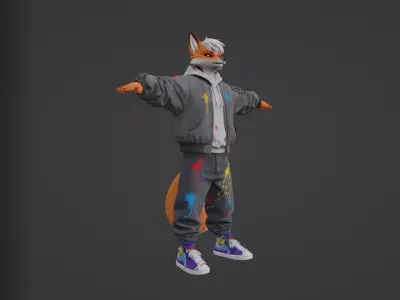 Futuristic Anthro Wolf Base Mesh - Techwear Character Low-poly 3D model