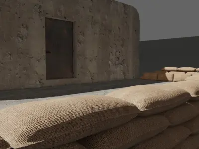 Bunker and Sand Bags - World War 3D model
