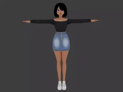 SciFi 3d anime kawaii girl character c18 Low-poly 3D model