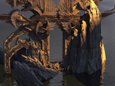 Steampunk Angel arch Grand City Gate castle 3 3D model