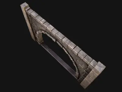 Medieval Prison Wall with Arch Low-poly 3D model