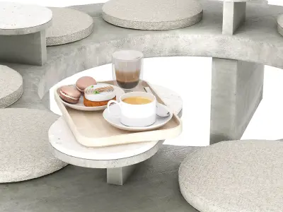 Round concrete bench for street cafe 3D model