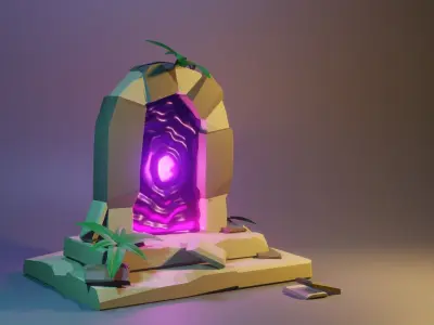 Low poly portal stone door with light in middle Low-poly 3D model