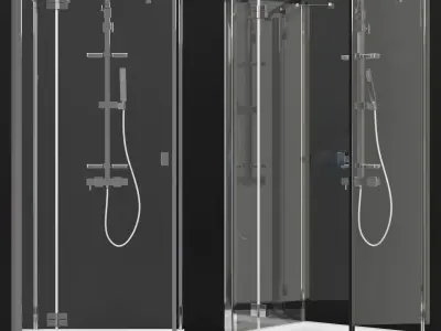 Bathroom set 1 shower stall with glass door 3D model