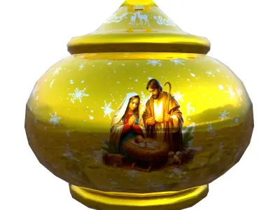 Festive Golden Bauble with Nativity Scene 3D Model PBR  Low Poly Low-poly 3D model