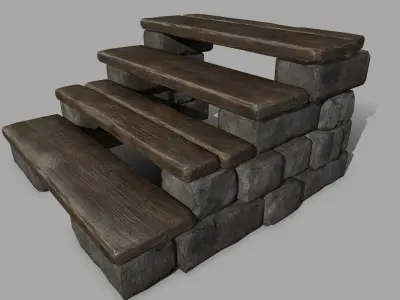 stair set of wooden stairs Low-poly 3D model