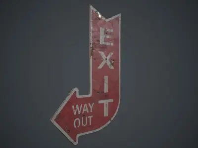 Retro Metal Exit Sign PBR Game Ready Low-poly 3D model