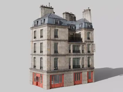 Parisian building with terrace Low-poly 3D model