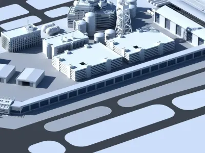 3D Airport with buildings and runway 3D model