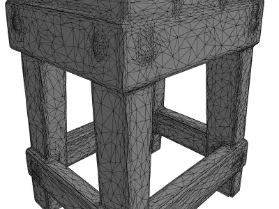 Rustic Wooden Stool Prop Low-poly 3D model