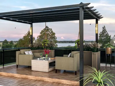 Rooftop Pergola Lounge 3D model