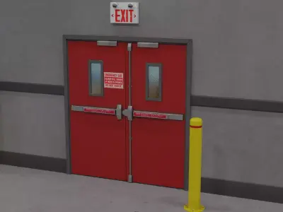 Fire Emergency Set - Exit Sign Extinguisher Bollard Doors Low-poly 3D model