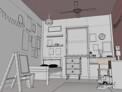stylish cartoon room 3D model