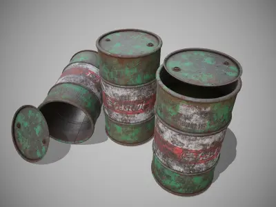 Barrels green rusty Low-poly 3D model