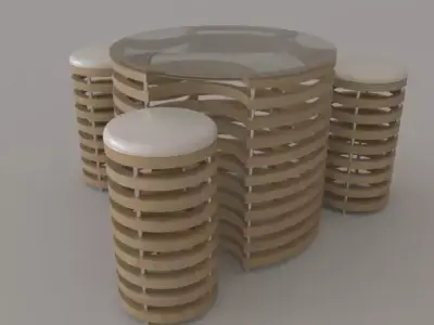 Table and chairs Low-poly 3D model