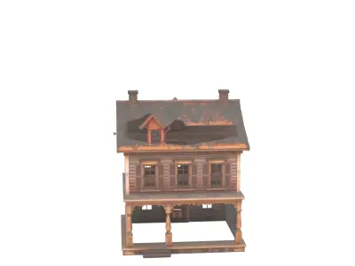 Spooky 3D Model of Haunted Dollhouse with Four 3D model