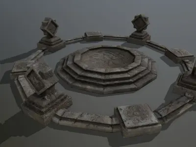 temple 2 circular stone structure Low-poly 3D model