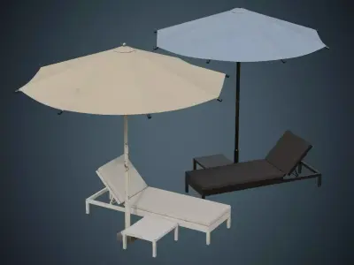 Sun Lounger 2B Low-poly 3D model