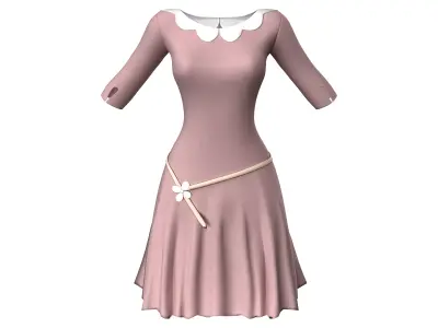 Scallop Collar Skirt Dress Low-poly 3D model