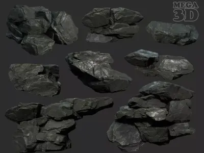 Low Poly Black Rock 230322 - Ultra HD 16K Texture Low-poly 3D model
