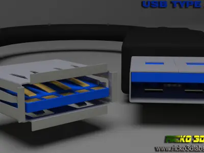 USB MODEL 3 Type A MALE E FEMALE Low-poly 3D model