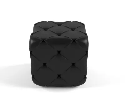 Capitone Pouf white brown fabric and black leather 3D model