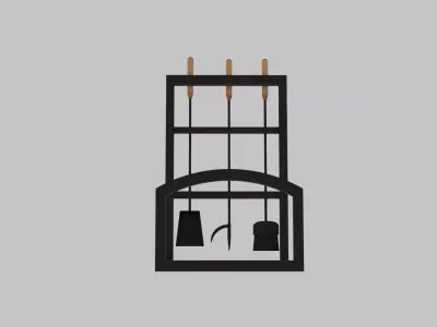 Firewood Holder and Fireplace Tools Free low-poly 3D model