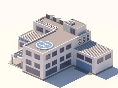 Cartoon Low Poly Hospital Building Low-poly 3D model