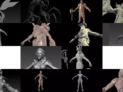 A large collection of high-poly models from the program zbrush 3D Model Pack