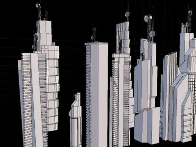 9 low poly SCIFI  futuristic SKYSCRAPERS PACK  Low-poly 3D model