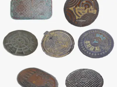 Korean style 7 manhole set 3D model