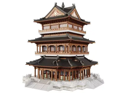 Ancient Japan Imperial Pavilion Tower 3D model