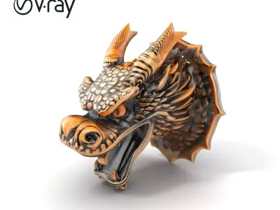 Bronze Dragon Head Door Handle Sculpture model pack Low-poly 3D model