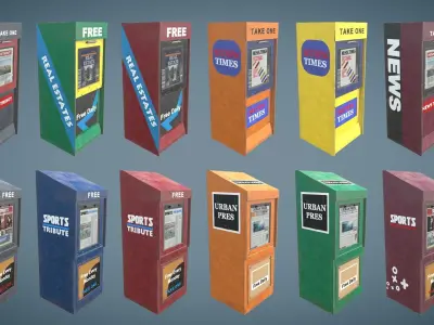 Mailbox newspaper bins and others Low-poly 3D model