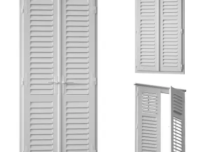 Wooden shutters blinds door and window 3D model
