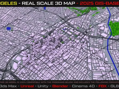 Los Angeles Real Scale 3D Map - 2025 Gis Data-Based 3D model