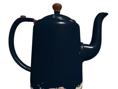 Vintage Blue Enamel Distressed Kettle Low-poly 3D model