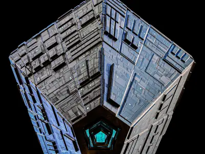 Pentagon Space Station Spaceship  Spacecraft Low-poly 3D model