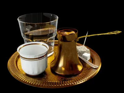 Coffee set turkish on tray 3D model