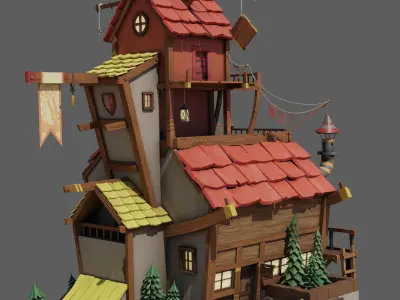 Stylized casual house Low-poly 3D model