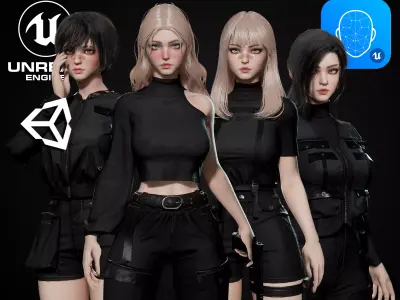 Techwear Girl - Game Ready Low-poly 3D model