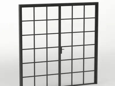 Double Glass Door  with rectangular  36 squares Low-poly 3D model