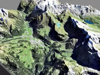 Mountain landscape and city   Engelberg Switzerland 3D model