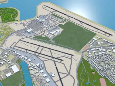 Oakland International Airport 10km Low-poly 3D model