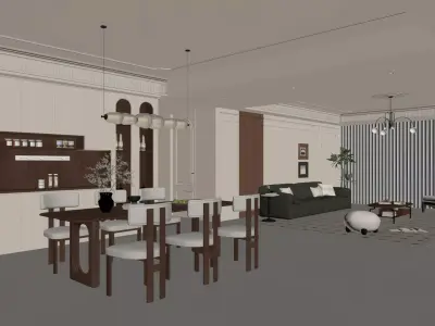 French light luxury style living room 3D model