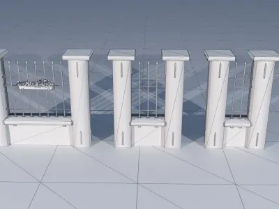Lowpoly modular set of fenced walls and gates Low-poly 3D model