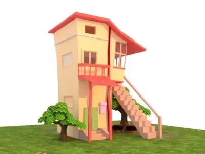 Cartoon House 3D model 8