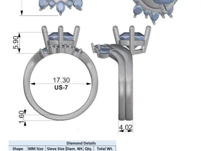 Round Cut Diamond Bridal Ring Set CAD Model 3D File HD 3D print model