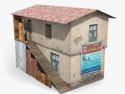 Slum c wooden house with roof Low-poly 3D model