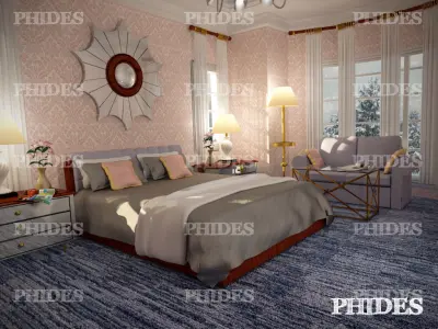 Bedroom with night and day lighting 3D model